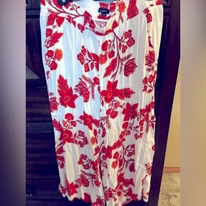 LOFT White and Red Floral Pants